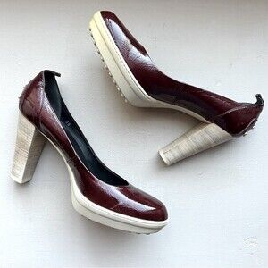 Tod's Platform Burgundy Wine Patent Leather Heels Pumps Women’s EU 38 US 7.5 - 8